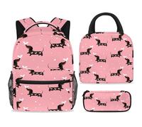 ewndhtse School Backpack Set with Lunch Bag Pencil Case, 3 Pcs School Book Bags Set Travel Backpack Casual Daypack for Teens Girls Boys Primary Junior Middle - Dachshund Dogs