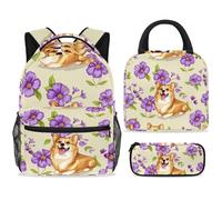 ewndhtse School Backpack Set with Lunch Bag Pencil Case, 3 Pcs School Book Bags Set Travel Backpack Casual Daypack for Teens Girls Boys Primary Junior Middle - Corgi Dogs