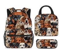 ewndhtse School Backpack Set with Lunch Bag Pencil Case, 3 Pcs School Book Bags Set Travel Backpack Casual Daypack for Teens Girls Boys Primary Junior Middle - Different Breeds of Dogs