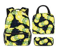 ewndhtse School Backpack Set with Lunch Bag Pencil Case, 3 Pcs School Book Bags Set Travel Backpack Casual Daypack for Teens Girls Boys Primary Junior Middle - Lemon Citrus Lime