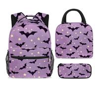 ewndhtse School Backpack Set with Lunch Bag Pencil Case, 3 Pcs School Book Bags Set Travel Backpack Casual Daypack for Teens Girls Boys Primary Junior Middle - Hallowenn Bats