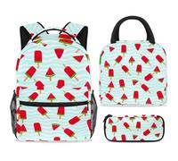 ewndhtse School Backpack Set with Lunch Bag Pencil Case, 3 Pcs School Book Bags Set Travel Backpack Casual Daypack for Teens Girls Boys Primary Junior Middle - Watermelon