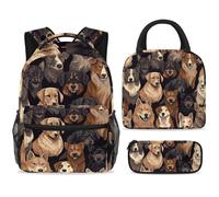 ewndhtse School Backpack Set with Lunch Bag Pencil Case, 3 Pcs School Book Bags Set Travel Backpack Casual Daypack for Teens Girls Boys Primary Junior Middle - Different Dogs