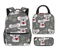ewndhtse School Backpack Set with Lunch Bag Pencil Case, 3 Pcs School Book Bags Set Travel Backpack Casual Daypack for Teens Girls Boys Primary Junior Middle - Cute Koala