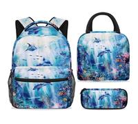 ewndhtse School Backpack Set with Lunch Bag Pencil Case, 3 Pcs School Book Bags Set Travel Backpack Casual Daypack for Teens Girls Boys Primary Junior Middle - Marine Life Ocean Seaworld
