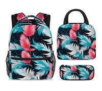 ewndhtse School Backpack Set with Lunch Bag Pencil Case, 3 Pcs School Book Bags Set Travel Backpack Casual Daypack for Teens Girls Boys Primary Junior Middle - Colorful Feathers