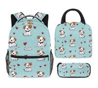 ewndhtse School Backpack Set with Lunch Bag Pencil Case, 3 Pcs School Book Bags Set Travel Backpack Casual Daypack for Teens Girls Boys Primary Junior Middle - Different Dogs