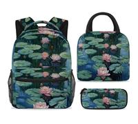 ewndhtse School Backpack Set with Lunch Bag Pencil Case, 3 Pcs School Book Bags Set Travel Backpack Casual Daypack for Teens Girls Boys Primary Junior Middle - Water Lily Painting