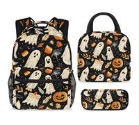 ewndhtse School Backpack Set with Lunch Bag Pencil Case, 3 Pcs School Book Bags Set Travel Backpack Casual Daypack for Teens Girls Boys Primary Junior Middle - Hallowed Happy Little Cutie