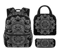 ewndhtse School Backpack Set with Lunch Bag Pencil Case, 3 Pcs School Book Bags Set Travel Backpack Casual Daypack for Teens Girls Boys Primary Junior Middle - White Mandala
