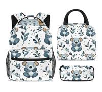 ewndhtse School Backpack Set with Lunch Bag Pencil Case, 3 Pcs School Book Bags Set Travel Backpack Casual Daypack for Teens Girls Boys Primary Junior Middle - Koala and Leaves