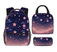 ewndhtse School Backpack Set with Lunch Bag Pencil Case, 3 Pcs School Book Bags Set Travel Backpack Casual Daypack for Teens Girls Boys Primary Junior Middle - Pink Starry Sky
