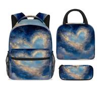 ewndhtse School Backpack Set with Lunch Bag Pencil Case, 3 Pcs School Book Bags Set Travel Backpack Casual Daypack for Teens Girls Boys Primary Junior Middle - Heart Shaped Starry Sky