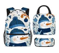 ewndhtse School Backpack Set with Lunch Bag Pencil Case, 3 Pcs School Book Bags Set Travel Backpack Casual Daypack for Teens Girls Boys Primary Junior Middle - Snowman
