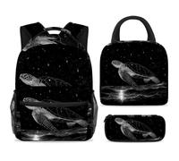 ewndhtse School Backpack Set with Lunch Bag Pencil Case, 3 Pcs School Book Bags Set Travel Backpack Casual Daypack for Teens Girls Boys Primary Junior Middle - Starry Sky and Turtle