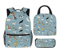 ewndhtse School Backpack Set with Lunch Bag Pencil Case, 3 Pcs School Book Bags Set Travel Backpack Casual Daypack for Teens Girls Boys Primary Junior Middle - Different Dogs