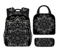 ewndhtse School Backpack Set with Lunch Bag Pencil Case, 3 Pcs School Book Bags Set Travel Backpack Casual Daypack for Teens Girls Boys Primary Junior Middle - Mandala