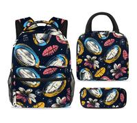 ewndhtse School Backpack Set with Lunch Bag Pencil Case, 3 Pcs School Book Bags Set Travel Backpack Casual Daypack for Teens Girls Boys Primary Junior Middle - Art Florals Rugby