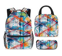 ewndhtse School Backpack Set with Lunch Bag Pencil Case, 3 Pcs School Book Bags Set Travel Backpack Casual Daypack for Teens Girls Boys Primary Junior Middle - Colorful Plaid Crossing Lines