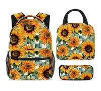 ewndhtse School Backpack Set with Lunch Bag Pencil Case, 3 Pcs School Book Bags Set Travel Backpack Casual Daypack for Teens Girls Boys Primary Junior Middle - Sunflower Geometry Pattern