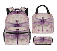 ewndhtse School Backpack Set with Lunch Bag Pencil Case, 3 Pcs School Book Bags Set Travel Backpack Casual Daypack for Teens Girls Boys Primary Junior Middle - Dragonfly and Flower