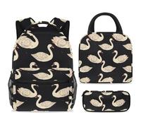 ewndhtse School Backpack Set with Lunch Bag Pencil Case, 3 Pcs School Book Bags Set Travel Backpack Casual Daypack for Teens Girls Boys Primary Junior Middle - Swan Pattern