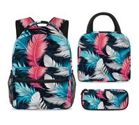 ewndhtse School Backpack Set with Lunch Bag Pencil Case, 3 Pcs School Book Bags Set Travel Backpack Casual Daypack for Teens Girls Boys Primary Junior Middle - Colorful Feathers