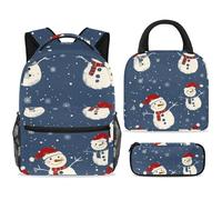 ewndhtse School Backpack Set with Lunch Bag Pencil Case, 3 Pcs School Book Bags Set Travel Backpack Casual Daypack for Teens Girls Boys Primary Junior Middle - Merry Christmas Snowman