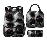 ewndhtse School Backpack Set with Lunch Bag Pencil Case, 3 Pcs School Book Bags Set Travel Backpack Casual Daypack for Teens Girls Boys Primary Junior Middle - Feathers and Roses