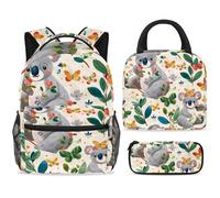 ewndhtse School Backpack Set with Lunch Bag Pencil Case, 3 Pcs School Book Bags Set Travel Backpack Casual Daypack for Teens Girls Boys Primary Junior Middle - Cute Koala