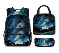 ewndhtse School Backpack Set with Lunch Bag Pencil Case, 3 Pcs School Book Bags Set Travel Backpack Casual Daypack for Teens Girls Boys Primary Junior Middle - Tranquil Mystery Night Starry Sky
