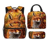 ewndhtse School Backpack Set with Lunch Bag Pencil Case, 3 Pcs School Book Bags Set Travel Backpack Casual Daypack for Teens Girls Boys Primary Junior Middle - Autumn Fox