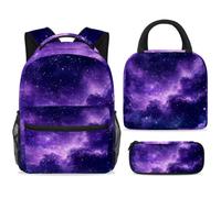 ewndhtse School Backpack Set with Lunch Bag Pencil Case, 3 Pcs School Book Bags Set Travel Backpack Casual Daypack for Teens Girls Boys Primary Junior Middle - Purple Starry Sky