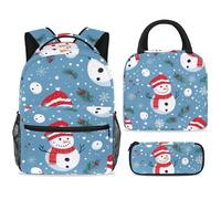 ewndhtse School Backpack Set with Lunch Bag Pencil Case, 3 Pcs School Book Bags Set Travel Backpack Casual Daypack for Teens Girls Boys Primary Junior Middle - Merry Christmas Snowman