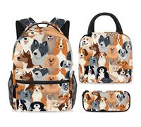 ewndhtse School Backpack Set with Lunch Bag Pencil Case, 3 Pcs School Book Bags Set Travel Backpack Casual Daypack for Teens Girls Boys Primary Junior Middle - Different Breeds of Dog