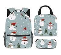 ewndhtse School Backpack Set with Lunch Bag Pencil Case, 3 Pcs School Book Bags Set Travel Backpack Casual Daypack for Teens Girls Boys Primary Junior Middle - Christmas Snowman