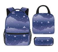 ewndhtse School Backpack Set with Lunch Bag Pencil Case, 3 Pcs School Book Bags Set Travel Backpack Casual Daypack for Teens Girls Boys Primary Junior Middle - Purple Starry Sky