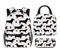 ewndhtse School Backpack Set with Lunch Bag Pencil Case, 3 Pcs School Book Bags Set Travel Backpack Casual Daypack for Teens Girls Boys Primary Junior Middle - Dachshund Paws