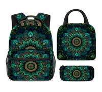 ewndhtse School Backpack Set with Lunch Bag Pencil Case, 3 Pcs School Book Bags Set Travel Backpack Casual Daypack for Teens Girls Boys Primary Junior Middle - Mandala