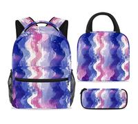 ewndhtse School Backpack Set with Lunch Bag Pencil Case, 3 Pcs School Book Bags Set Travel Backpack Casual Daypack for Teens Girls Boys Primary Junior Middle - Purple Wavy Seamless Pattern