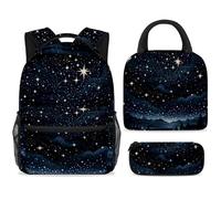 ewndhtse School Backpack Set with Lunch Bag Pencil Case, 3 Pcs School Book Bags Set Travel Backpack Casual Daypack for Teens Girls Boys Primary Junior Middle - Black Starry Sky