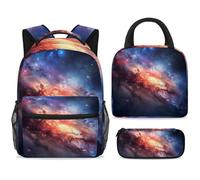ewndhtse School Backpack Set with Lunch Bag Pencil Case, 3 Pcs School Book Bags Set Travel Backpack Casual Daypack for Teens Girls Boys Primary Junior Middle - Space Galaxy Constellation