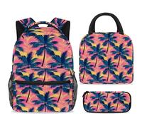 ewndhtse School Backpack Set with Lunch Bag Pencil Case, 3 Pcs School Book Bags Set Travel Backpack Casual Daypack for Teens Girls Boys Primary Junior Middle - Coconut Tree