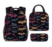 ewndhtse School Backpack Set with Lunch Bag Pencil Case, 3 Pcs School Book Bags Set Travel Backpack Casual Daypack for Teens Girls Boys Primary Junior Middle - Colorful Bats Pattern