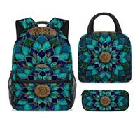 ewndhtse School Backpack Set with Lunch Bag Pencil Case, 3 Pcs School Book Bags Set Travel Backpack Casual Daypack for Teens Girls Boys Primary Junior Middle - Turquoise Mandala