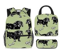 ewndhtse School Backpack Set with Lunch Bag Pencil Case, 3 Pcs School Book Bags Set Travel Backpack Casual Daypack for Teens Girls Boys Primary Junior Middle - Dachshund Dog