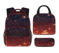 ewndhtse School Backpack Set with Lunch Bag Pencil Case, 3 Pcs School Book Bags Set Travel Backpack Casual Daypack for Teens Girls Boys Primary Junior Middle - Red Starry Sky