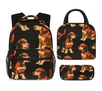ewndhtse School Backpack Set with Lunch Bag Pencil Case, 3 Pcs School Book Bags Set Travel Backpack Casual Daypack for Teens Girls Boys Primary Junior Middle - Cute Brown Dachshund Dogs
