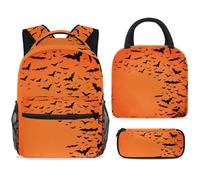 ewndhtse School Backpack Set with Lunch Bag Pencil Case, 3 Pcs School Book Bags Set Travel Backpack Casual Daypack for Teens Girls Boys Primary Junior Middle - Halloween Bats