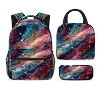 ewndhtse School Backpack Set with Lunch Bag Pencil Case, 3 Pcs School Book Bags Set Travel Backpack Casual Daypack for Teens Girls Boys Primary Junior Middle - Abstract Flow Starry Sky Night